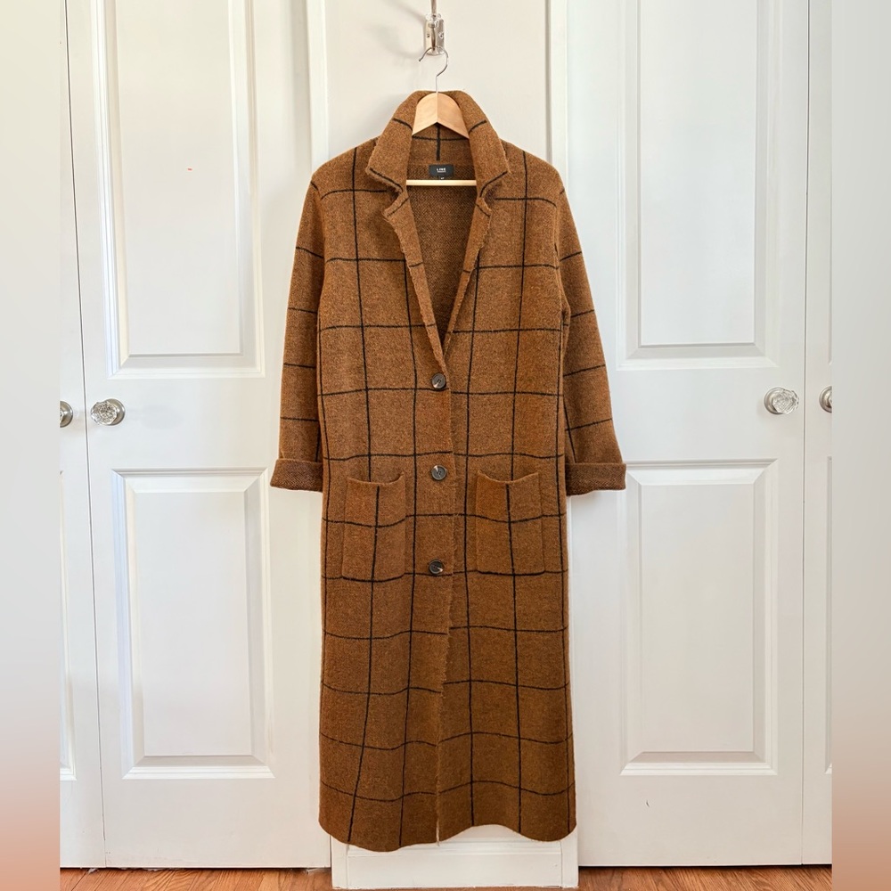 Long Windowpane Coat in Camel